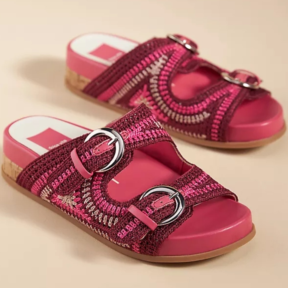 Dolce Vita Pink Crochet Double-Buckle Slide Sandals